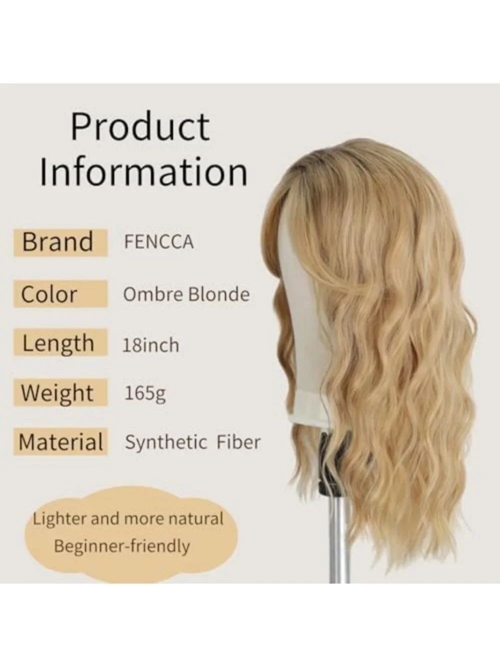 18in Ombre Blonde Layered Wavy Wig with Curtain Bangs for Daily & Party Wear